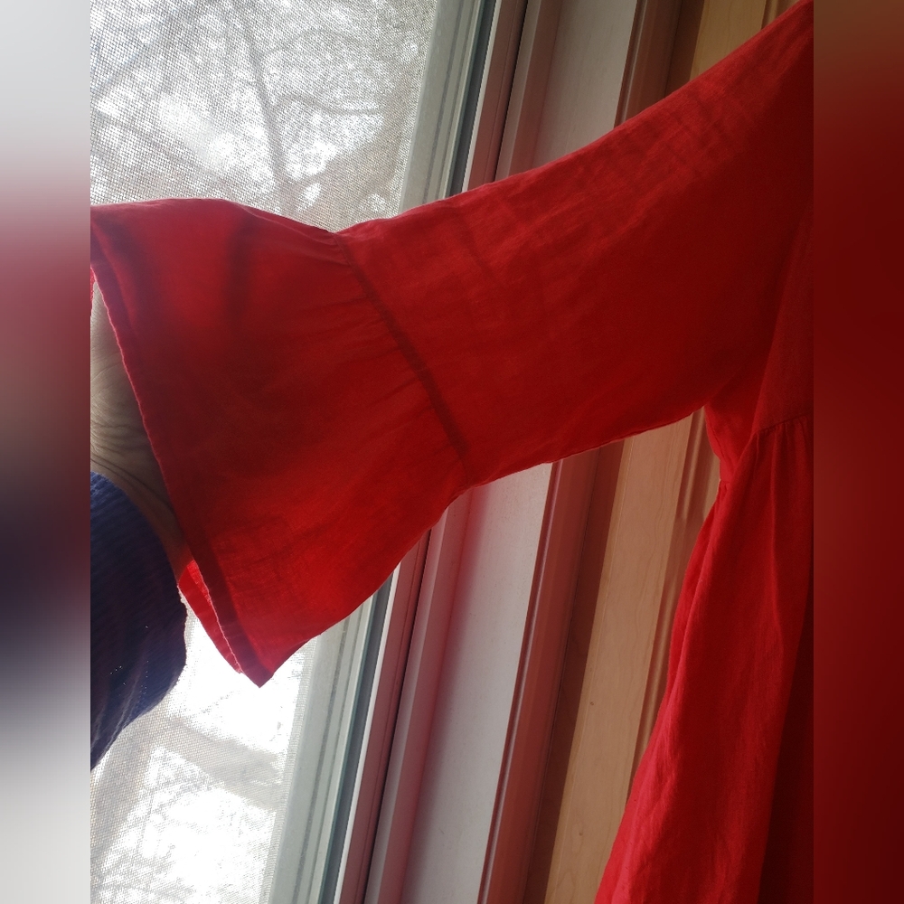 CULTURE Linen Blend  Red V-Neck Dress With Pockets - Picture 5 of 10